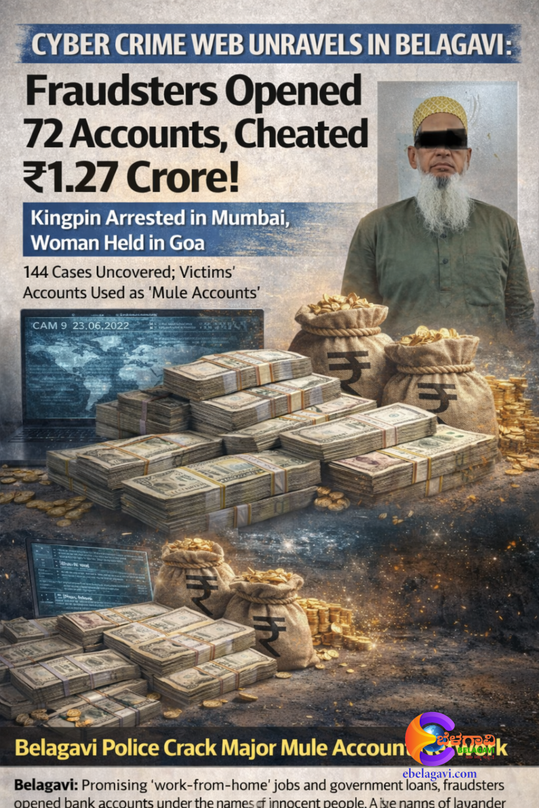 ಬೆಳಗಾವಿಯಲ್ಲಿ ಸೈಬರ್ ಜಾಲ ಬಯಲು: 72 ಖಾತೆಗಳಿಂದ ₹1.27 ಕೋಟಿ ವಂಚನೆ!